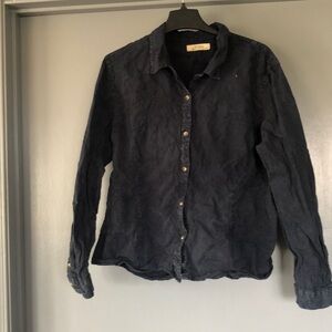 NATURAL REFLECTIONS Womens Size 2X Navy Embroidered Bear Tree Pearl Snap Shirt